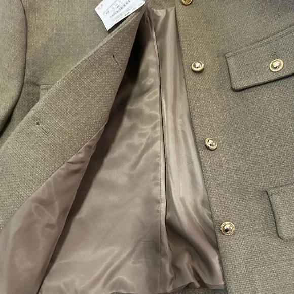 Zara Khaki Blazer with Gold Buttons - Picture 3 of 6